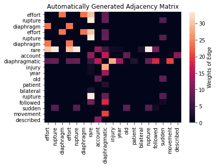 Adjacency matrix of the generated graph